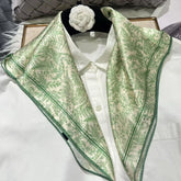green Women 100% Mulberry Silk Scarf For Hair Headscarf Spring Fall Elegant Floral Small Silk Square Neck Scarves Neckerchief